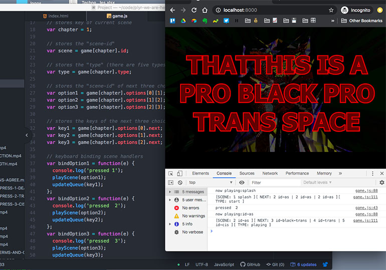 screencapture of code editor and one scene from Black Trans Archive